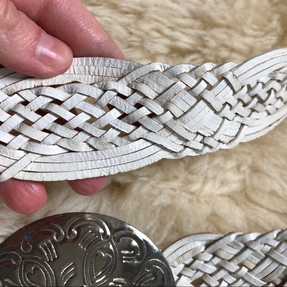 Sonoma White Leather Braided Boho Bohemian Conch Buckle Hippie Belt main image 4